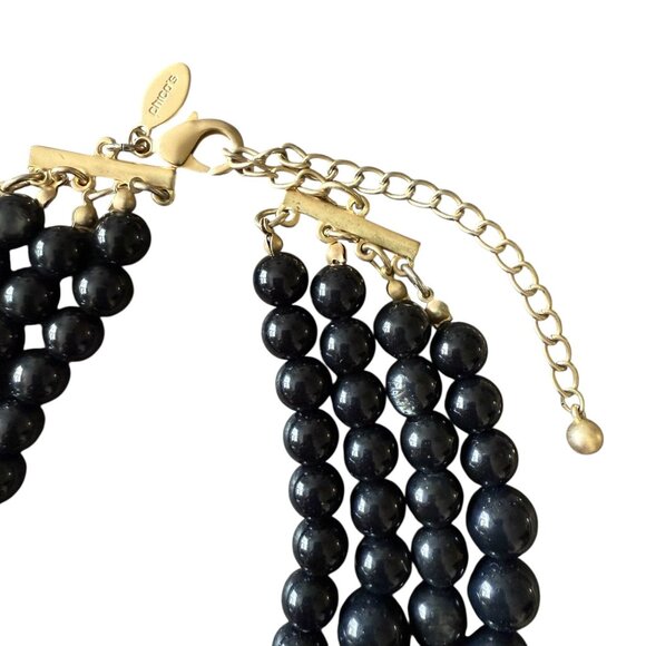 Chicos Statement Multi-Strand Beaded Necklace Black Gold Adjustable Length - Picture 8 of 9